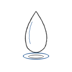 Hand-drawn water droplet with a ripple ring beneath
