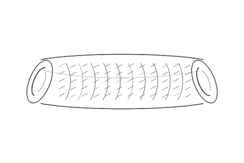 Hand-drawn close-up of a penne tube showing its ridged surface texture