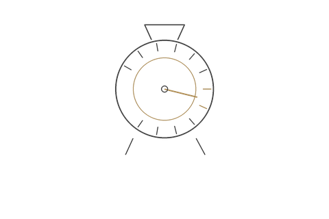 Hand-drawn kitchen stopwatch with the minute hand between 6 and 7