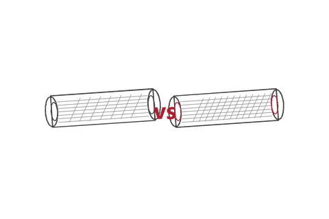 Hand-drawn comparison of refined and whole-wheat penne tubes