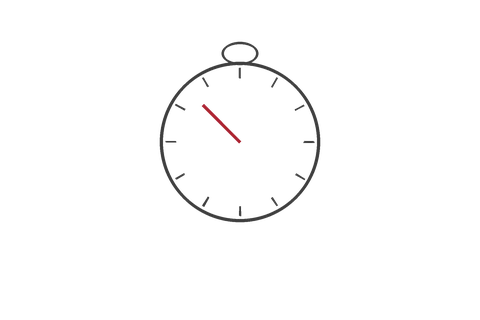Hand-drawn kitchen stopwatch with the hand pointing between 10 and 11