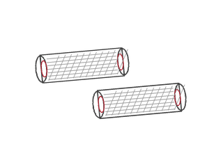 Hand-drawn pair of hollow whole-wheat penne tubes with surface cross-hatching