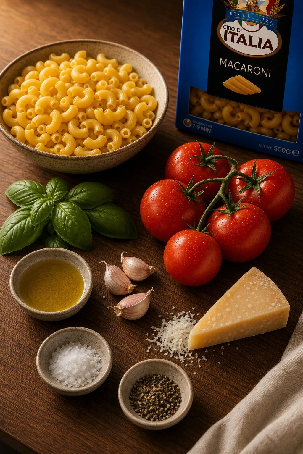 Ingredients for Classic Tomato & Basil Macaroni
