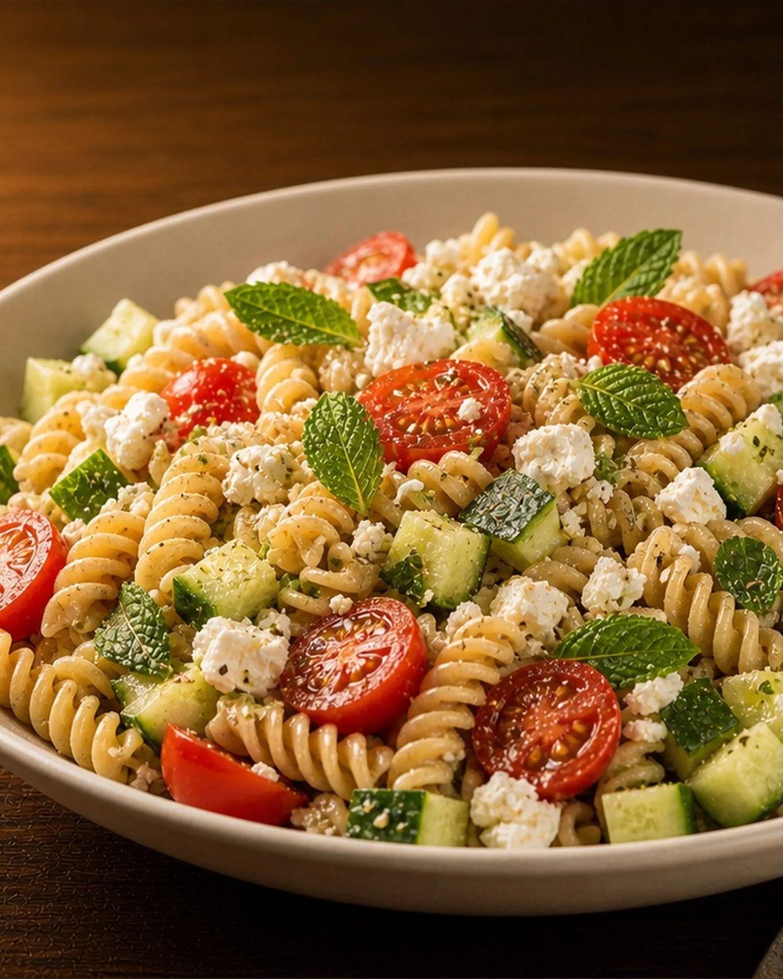Fusilli spirals tossed in lemon dressing with sweetcorn