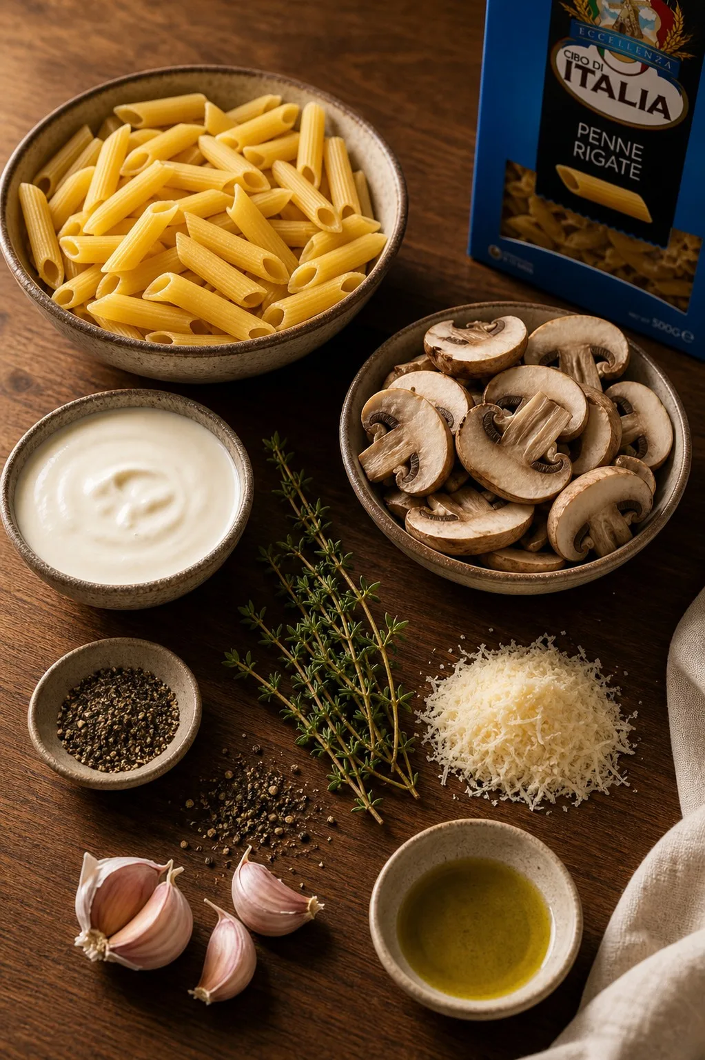 Ingredients for Creamy Mushroom Penne