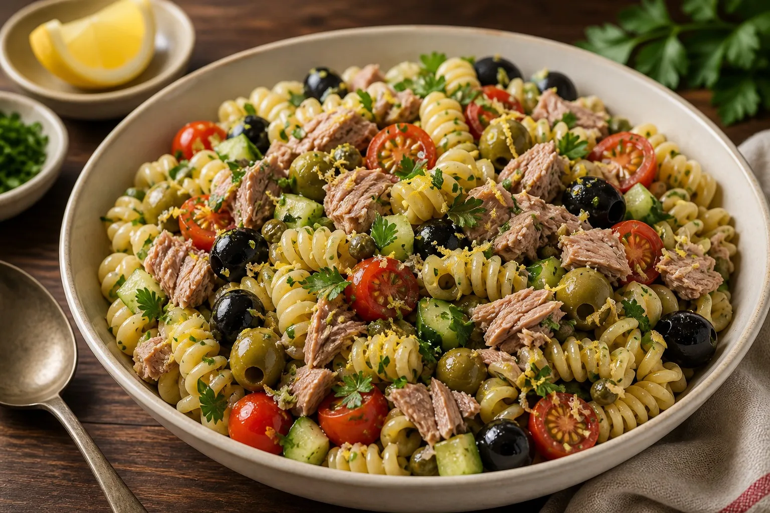 Ingredients for Easy Tuna & Olive Pasta Salad