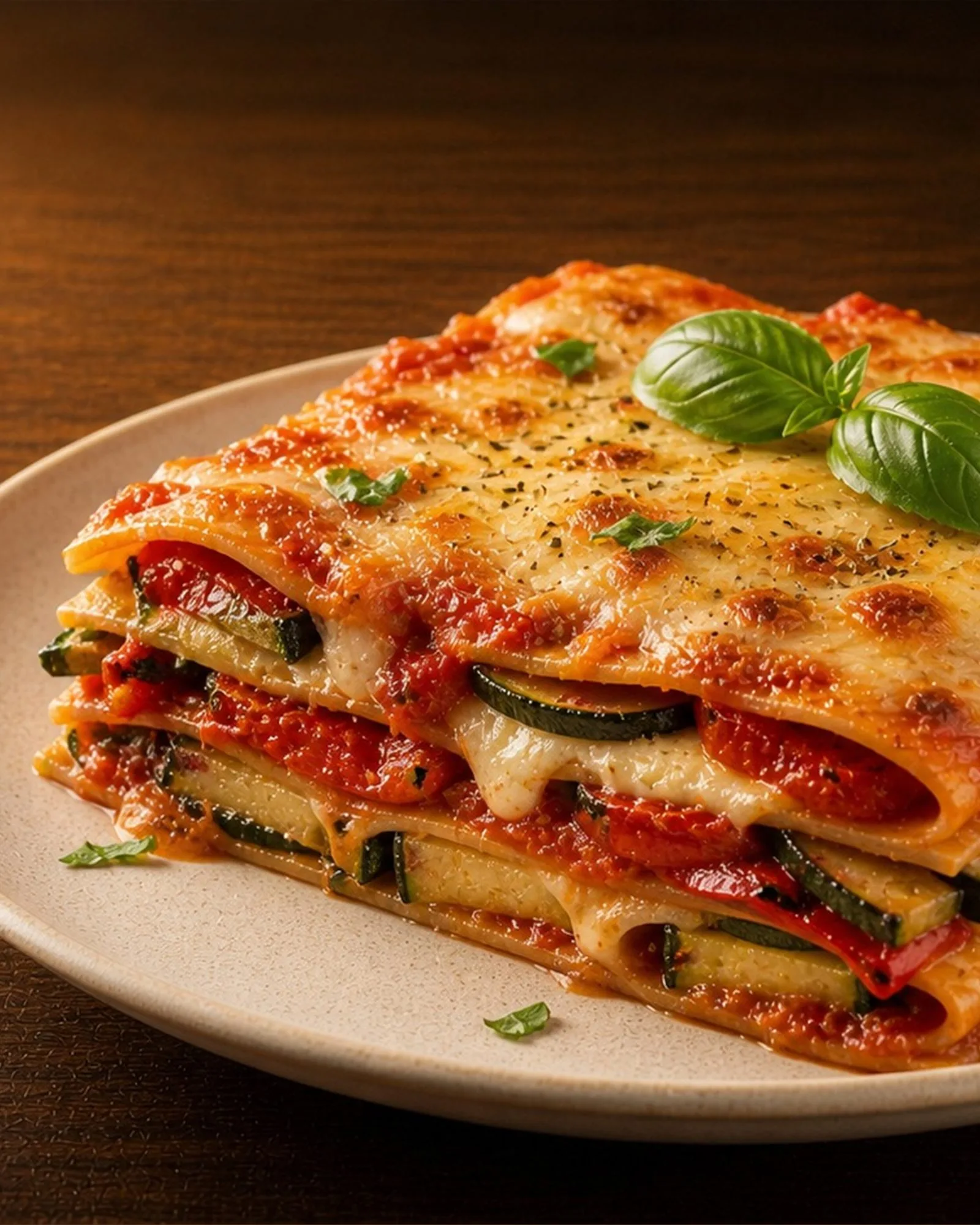 Vegetable Lasagne plated and ready to serve
