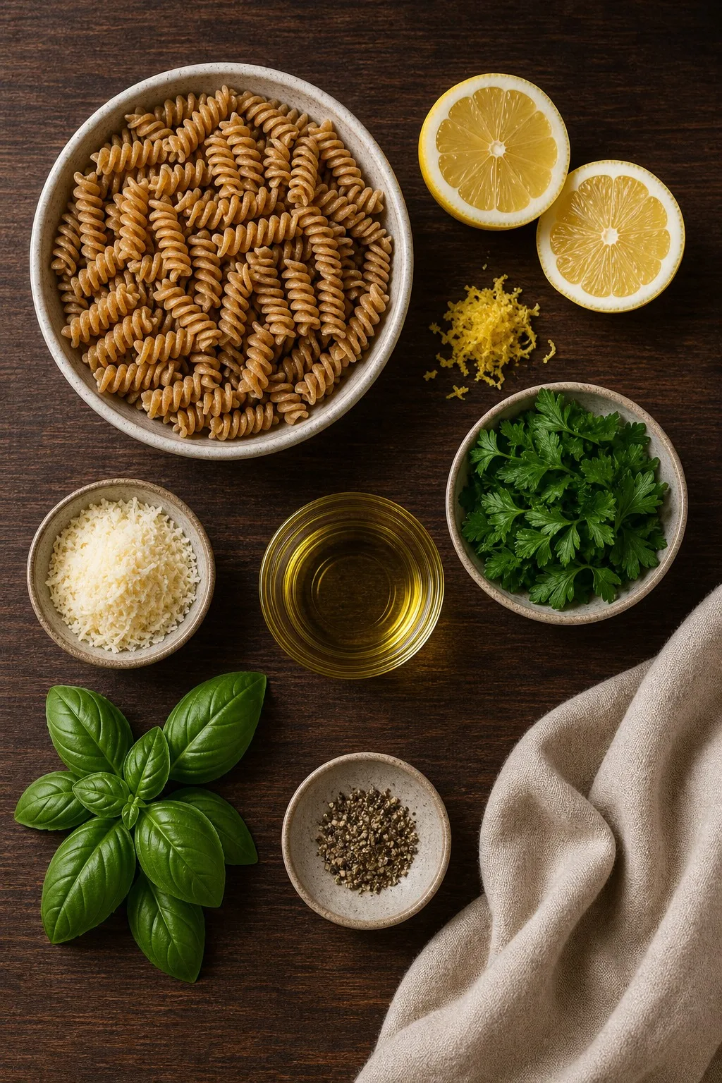 Ingredients for Lemon & Herb Whole Wheat Fusilli