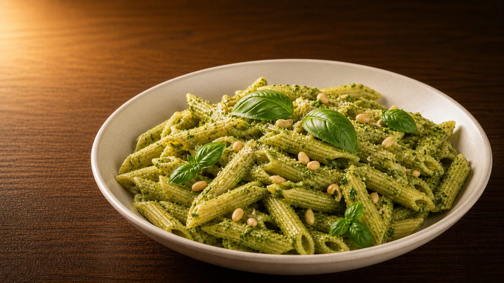Light Pesto Penne — Cibo di Italia pasta recipe