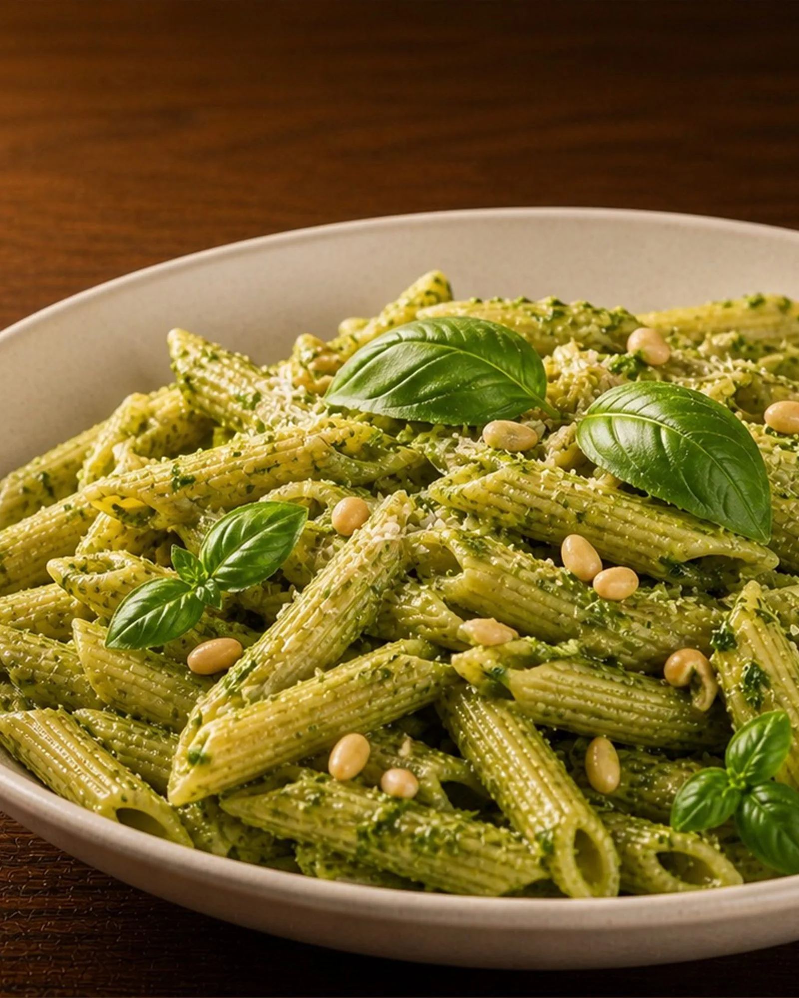 Penne rigate and peas draining together in a colander