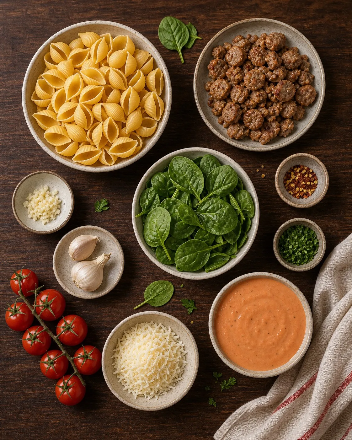 Conchiglie shells absorbing the stock alongside colourful vegetables