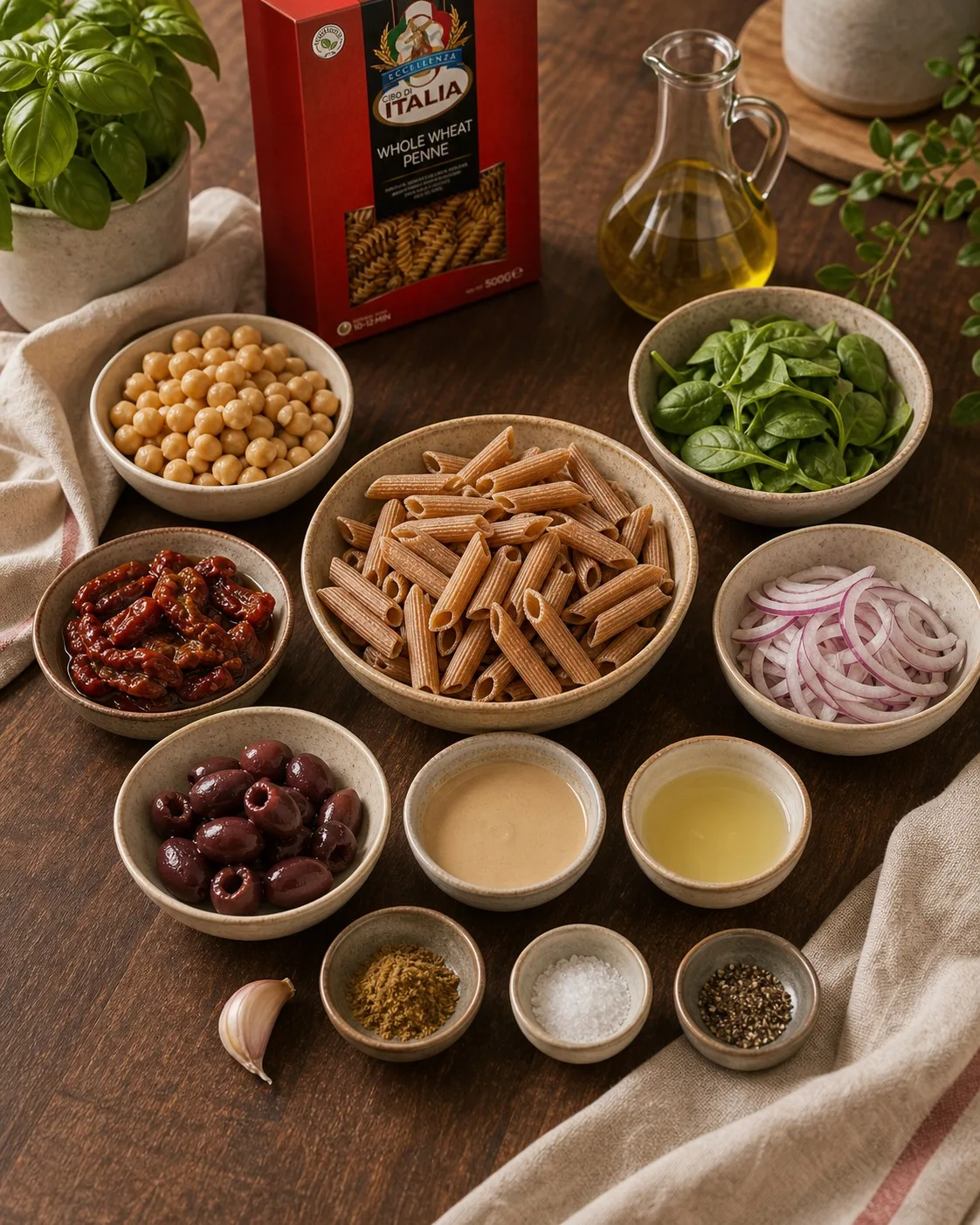Ingredients for Mediterranean Pasta Bowl