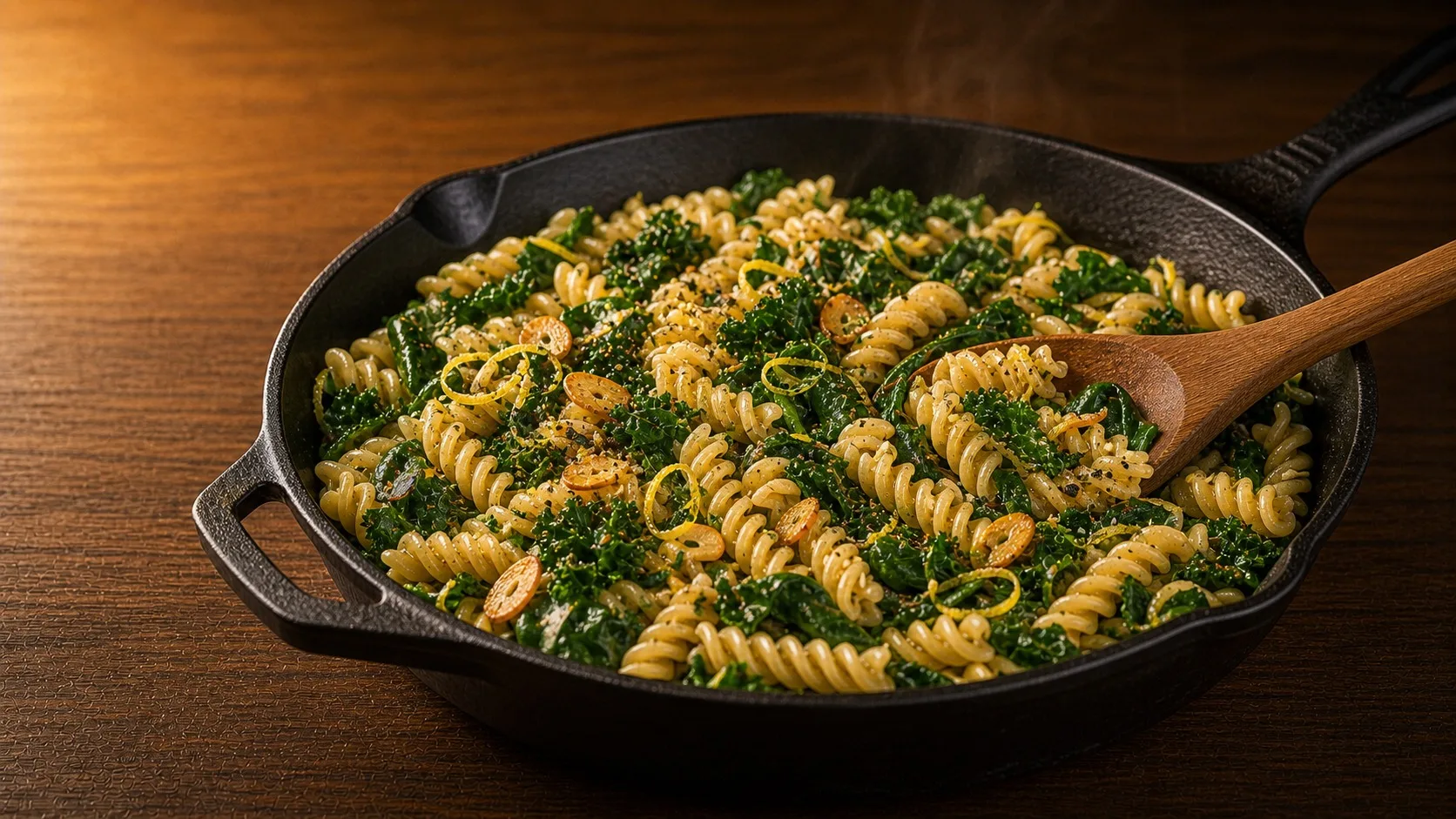 One-Pan Garlic Fusilli with Greens — Cibo di Italia pasta recipe