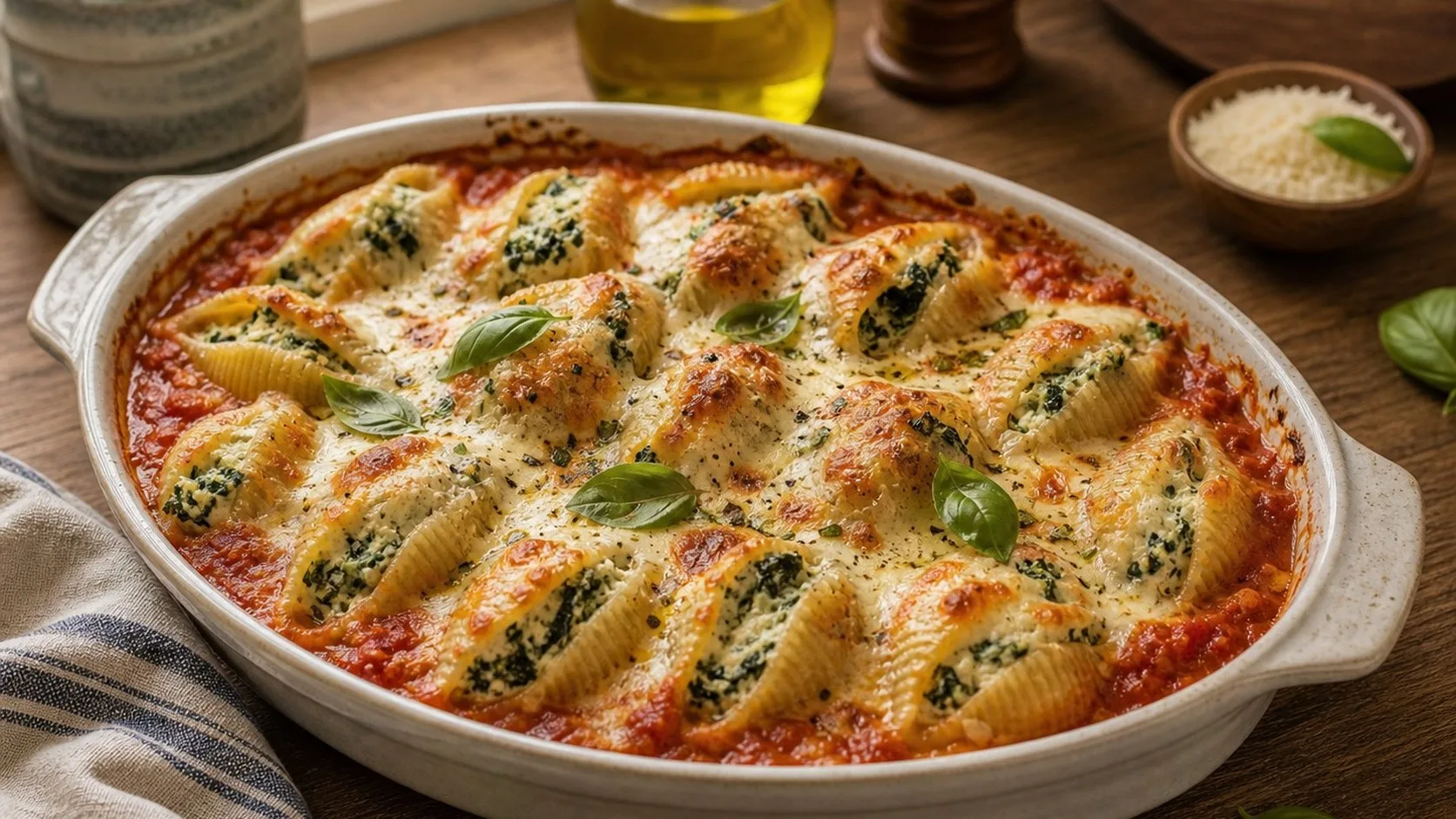 Spinach Ricotta Conchiglie Bake — Cibo di Italia pasta recipe