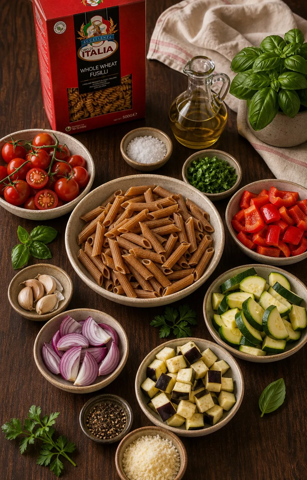 Ingredients for Whole Wheat Pasta with Roasted Vegetables