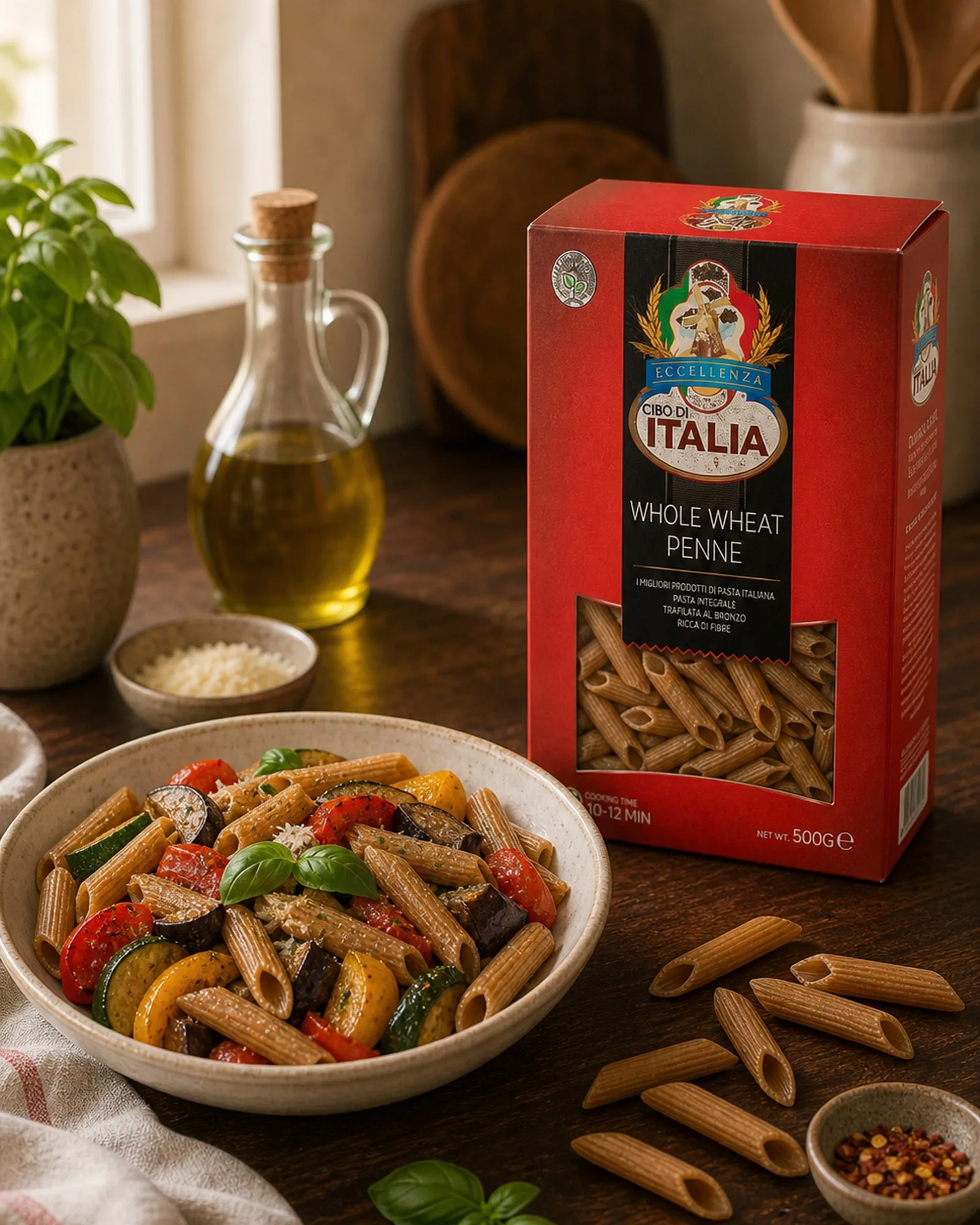 Cibo di Italia pasta pack used in Whole Wheat Pasta with Roasted Vegetables